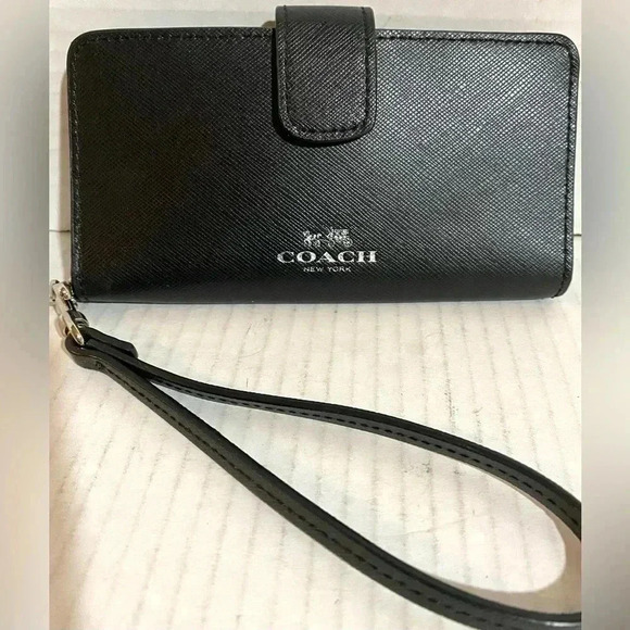 Coach black leather wristlet/ wallet with - Picture 1 of 6